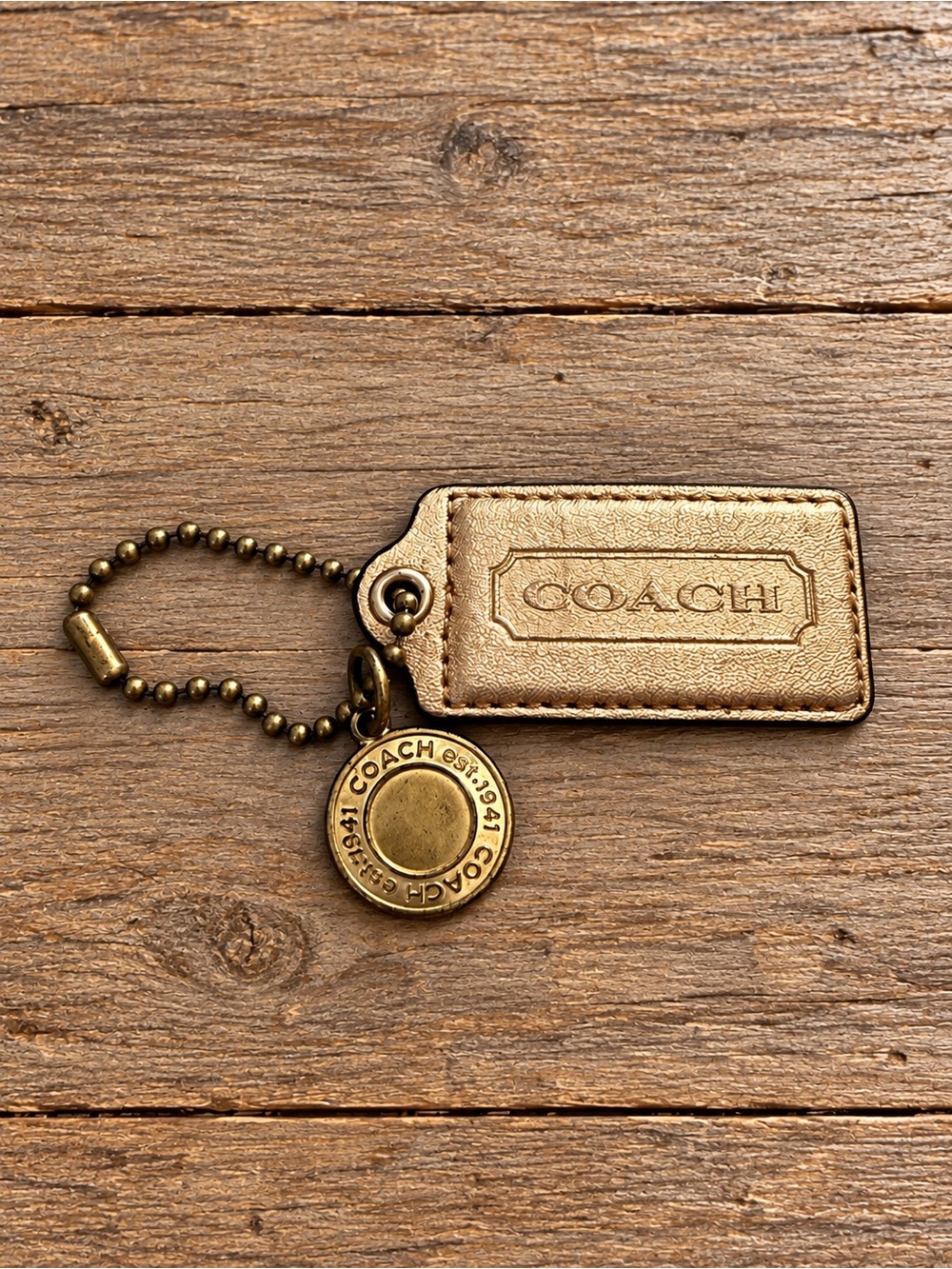Authentic Coach Bag Charm Replacement Leather Tag Keychain Gold Tone Vintage